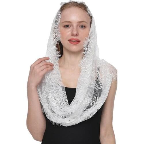 New White Lace Wrap Ring Scarf Women Mantilla Floral Vintage Inspired Lace Bridal Party Wedding Shawl Headcovering HeadWrap