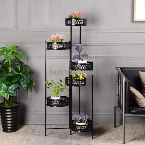 New product European style wrought iron multifunctional indoor multi-layer flower stand six-layer balcony living room floor fold