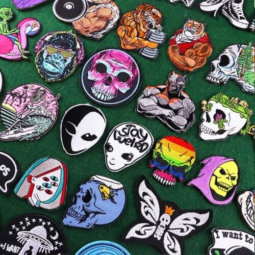 Punk Animals Patch Iron On Embroidered Patches For Clothing Alien UFO Patch For Kid Clothes Appliques Stickers T-shirt Badges