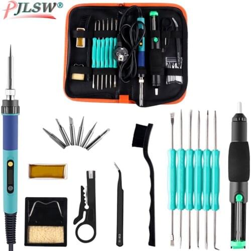 80W 60W Adjustable Temperature LCD Soldering iron kit 110V 220V Solder welding tools soldering tips wire Desoldering Pump Heater