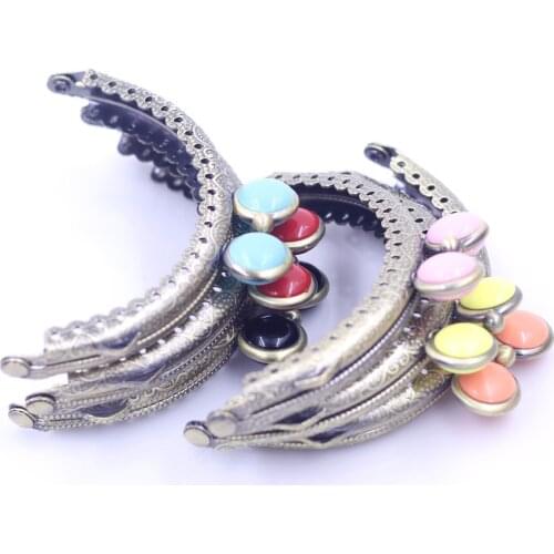 8.5cm Bronze Tone Arch Semicircle Metal Purse Frame Kiss Clasp Handbag Clutch Buckle Embossed Ruffles Olate Head Hardware Parts