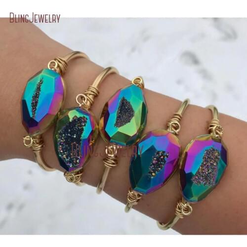 Rainbow Bracelet Rainbow Geode Bracelet Cuff Titanium Druzy Bracelet Boho Chic Rainbow Druzy Agates Bracelet Cuff BM27694