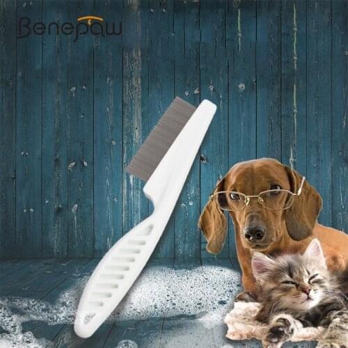 Benepaw Comfortable Stainless Steel Dog Comb Louse White Fine Toothed Pet Flea Comb Hair Efficient Grooming Tools For Cats Dogs