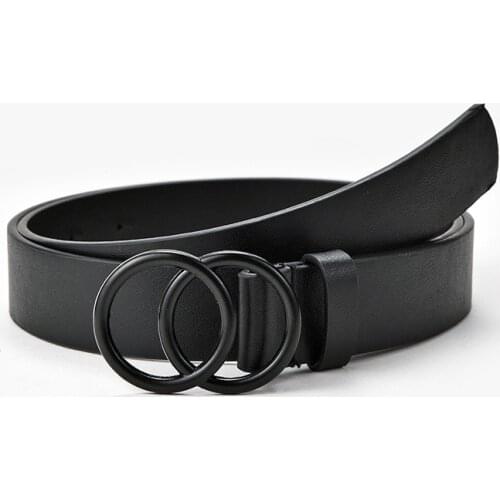 Fashion Leather Waist Belts Women For Jeans Double Ring Buckle Ladies Belt For Dresses Black Women Belt Wild Waistband Ladies