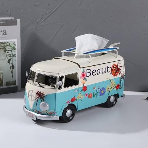 Retro Bus Tissue Box Car Model Tissue Box Wrought Iron Creative Hotels Restaurants Home Supplies Decoration Ornament Furnishings