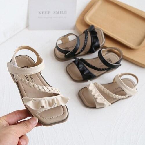 Summer Shoes Girls Sandals Ruffles Ankle Strap Childrens Beach Shoes Baby Weave Princess Shoes Kids Designer Anti-slip Toddlers