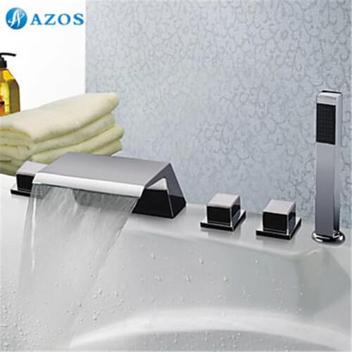 Bathtub Shower Faucets Chrome Polish Bathroom Suana 5pc Sets Showerhead,Diverter,Two Handles,Shower Hose,Waterfall Spout YGWJ022