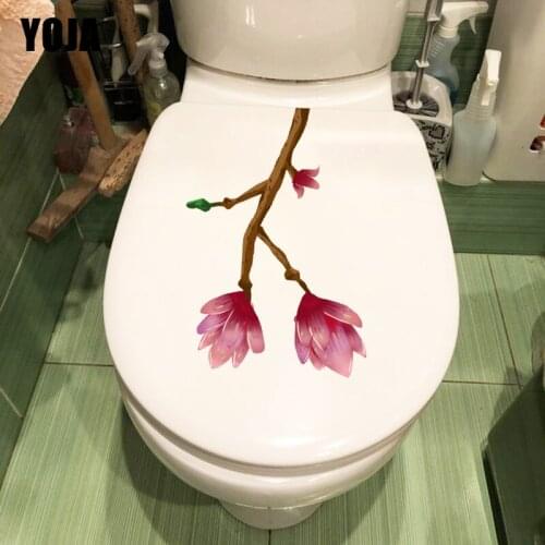 YOJA 17.4*24.7CM Pink King Flower Bathroom Toilet Sticker Home Bedroom Wall Decoration T1-0457