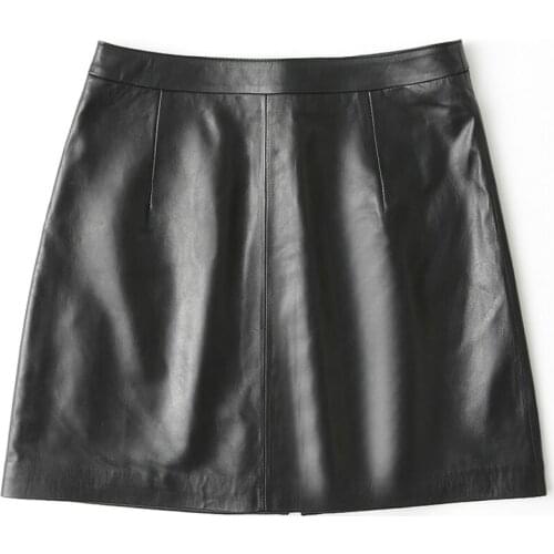 Real Sheepskin Plus Size Women Genuine Leather Skirt Spring Autumn Black Mini Skirt Faldas Mujer Moda LWL1599