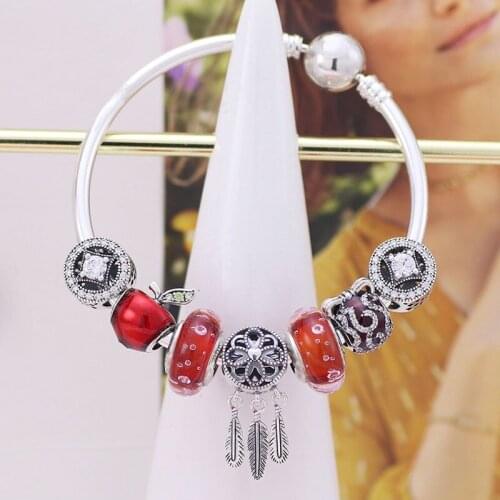 925 Sterling Silver Retro Charm Dream Catcher Net Beaded Smooth Round Head Pan Bracelet For Women Wedding Party Fashion Jewelry