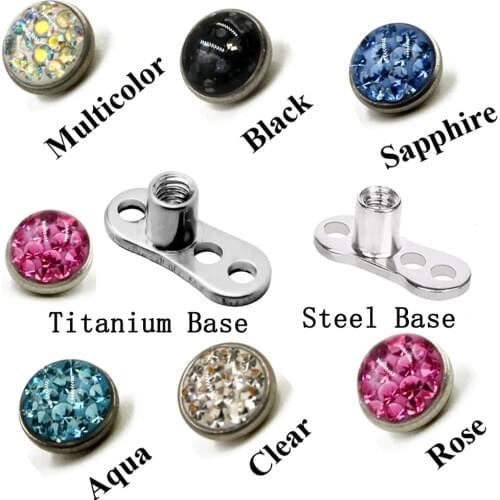 1PCS 16g Epoxy Crystal Ferido CZ Gem Micro Dermal Anchor Top 6mm Gem Head Piercing Skin Diver Body Jewelry