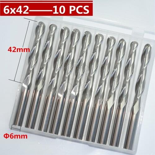10 PCS-6mm*42mm,CNC machine insert router bit,solid carbide milling cutter,2 flutes ball nose end mill,relief woodworking