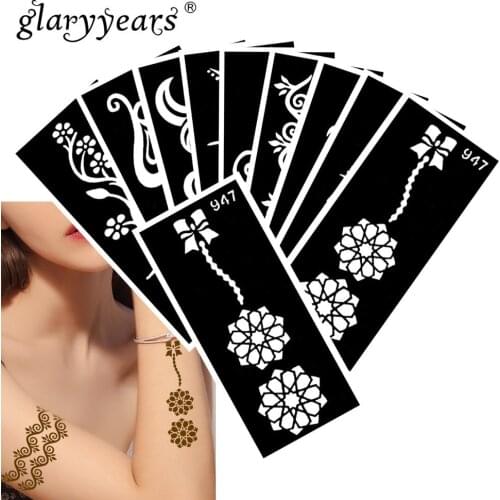 10 Pieces/Set Henna Tattoo Stencil Hand Pattern Paste Drawing Lady Body Art Tattoo Stencil Sexy Product Waterproof 2019 HN#51