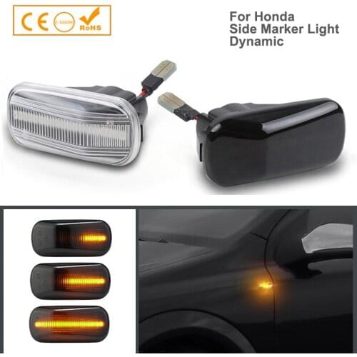 2Pcs Amber Dynamic LED Side Marker Light Front Fender Turn Signal Lamps For Honda Civic Accord City Fit Jazz Integra CR-V HR-V
