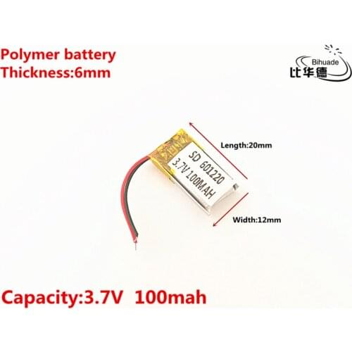 3.7V,100mAH,601220 Polymer lithium ion / Li-ion battery for TOY,POWER BANK,GPS,mp3,mp4