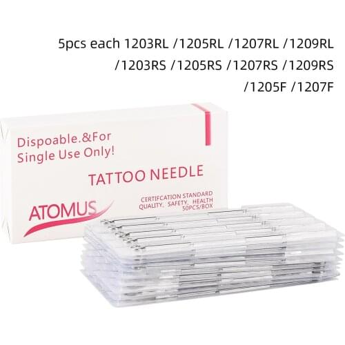 50pcs Disposable Stainless Steel Sterilze RL/RS/F Mixing Tattoo Needles Set Agujas Tattoo Permanent Makeup Tattoo Supplies