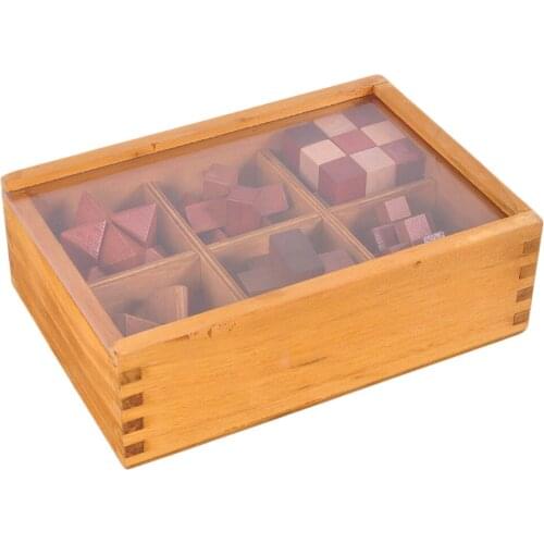 6 Pieces/Set Puzzles Toys Test Mind Game Brain Teaser Trick Toy IQ Puzzle Set (Pack of 6), Wooden