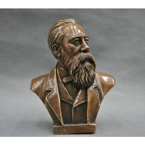 7" China Pure Bronze Statues Communist Friedrich Von Engels Bust Statue