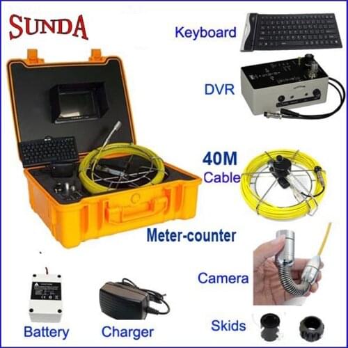 7"pipe inspection camera system with dvr video recording keyboard meter counter 40m fiberglass cble 12pcs led lights FACTORYSELL