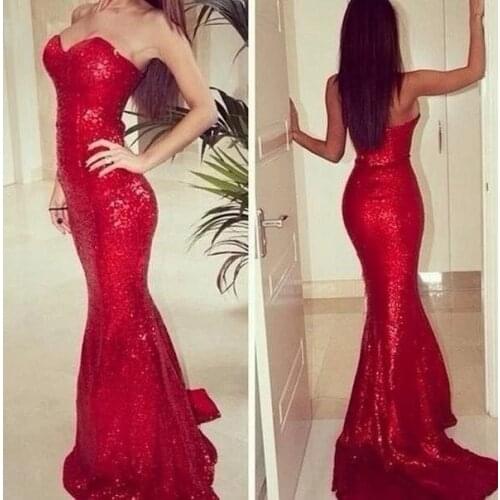 ANGELSBRIDEP Sweetheart Mermaid Prom Dresses Vestidos de festa Bling Bling Sequined Court Train Evening Party Gowns HOT
