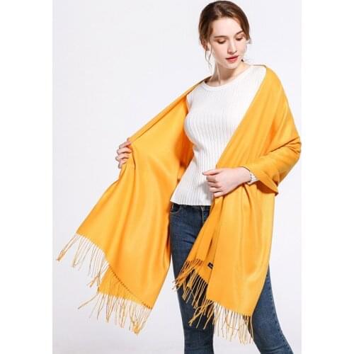 Basic Designer Solid Color Wool Scarf Winter Woman Warm Scarves Cashmere Casual Scarf Women Tassel Shawl Poncho Women Clothing
