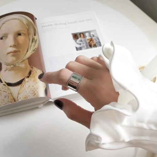 Wholesale Punk 100% Authentic S925 Sterling Silver glossy rings silver wild line open Long Band Wider Ring Openwork J202