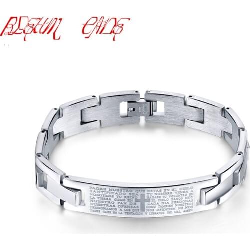 BLEUM CADE Fashion Men 316L Stainless Steel Bracelet & Bangles Cross Design 12mm Wide Wristband Jewelry for Boy