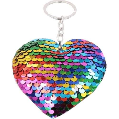 Cute Sequins Heart Keychain Love Stars Cat Key Chain Charm Bag Mobile Phone Car Pendant Jewelry Gift Keyring Womens Accessories