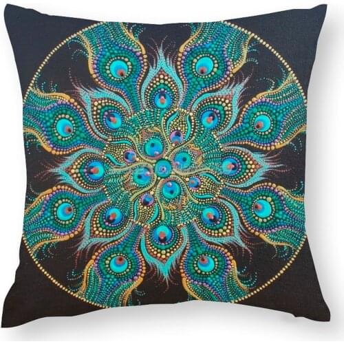 Mandala Pillow Case New Print Designer Cushion Cover Square Pillowcases Home Decor Mandala Dot Painting Dot Art Feather Kaila Do
