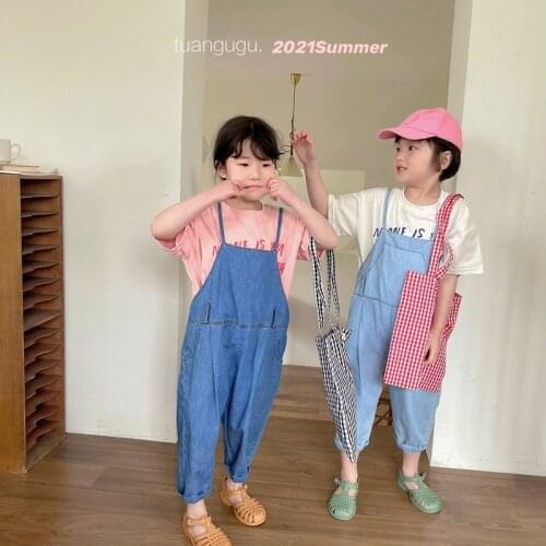 Childrens Overalls 2021 Summer New Toddler Girls Boys Korean Denim Jumpsuits Casual Loose Kids Denim Overalls Baby Trousers