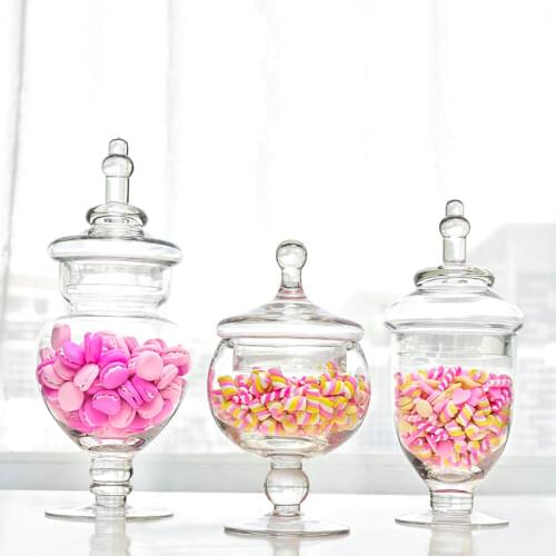 European transparent glass storage tank with lid household candy jar candy bottle food Storage Container wedding decoration