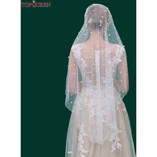 TOPQUEEN V01 Wedding Veils for Brides Pearl Veil Comb One Tier Ivory White Veil for Girls White Ivory short Veil Hair Decoration