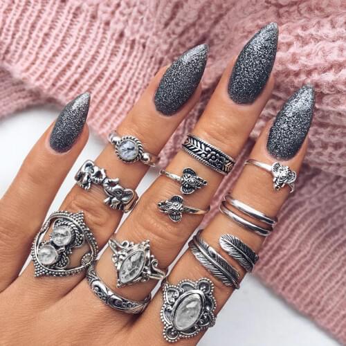 PHYANIC Antique Geometric Ring Set Hasma Hand Flower Hoollow Out Heart Carving Leaf Knuckle Rings for Women Wholesale