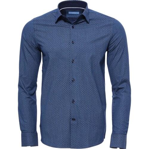 Patterned Long Sleeve Blue Shirt Wessi