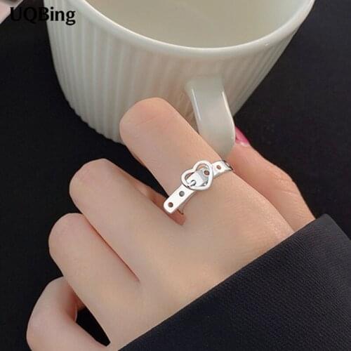 INS 925 Sterling Silver Heart Shape Belt Open Size Rings For Women Beautiful Jewelry