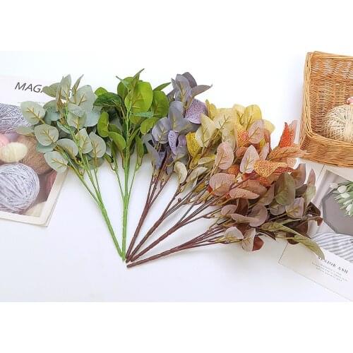 Artificial Flowers Fake Flowers Green Plants Wedding Decoration Leaf Plant Wall Accessories 5 Fork Silk Cloth Eucalyptus Leaf