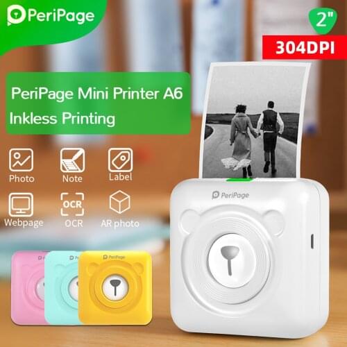 PeriPage A6 Mini Pocket Printer 304DPI Wireless BT Thermal Printer Picture Photo Label Memo Notes Journal Receipt Paper Printer