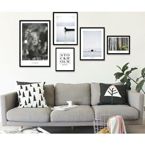 Nordic Prints Green Forest Tree and Lake Wall Pictures For Living Room Décor Posters Prints Wall Art Canvas Painting Unframed