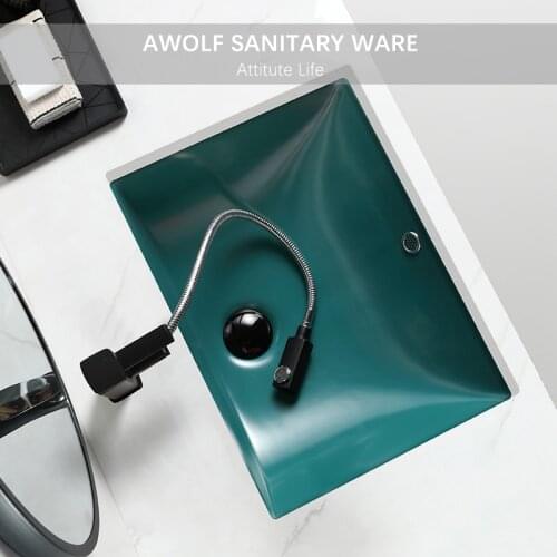 Ceramic Vessel Under Counted Bathroom Sinks Grey Matte Black Green Washing Basin Bowl With Drain Soft Hose Modern Sink AM923