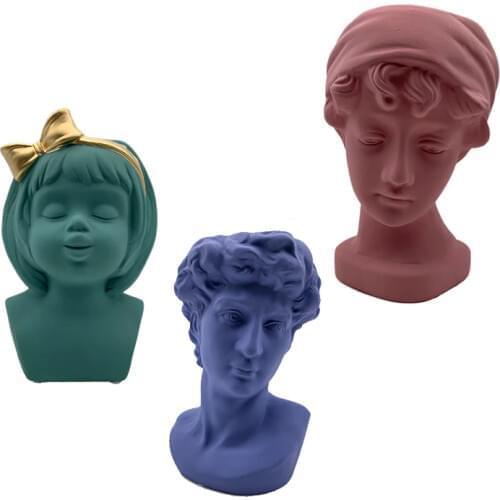 Ceramic Girl Vase Cute Flower Vases David head Wedding Table Decorative Flower Arrangement Desk Planter Greek Lady Head Pot