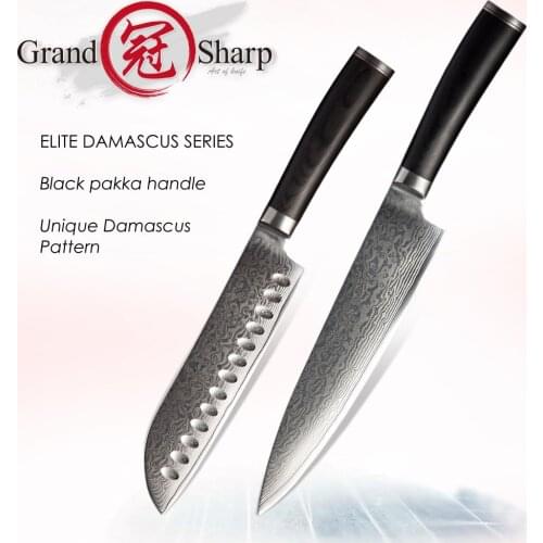 2ps Chef Santoku Damascus Kitchen Knives VG10 Japanese Stainless Steel Chefs Cooking Tools Black Wooden Handle Gift Box Sheath