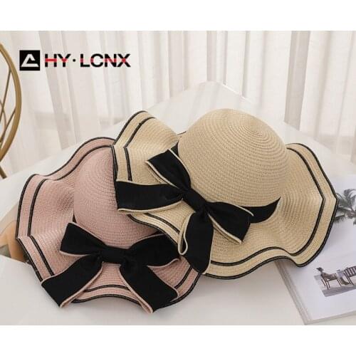 Summer New Creative Wave Hat Brim Fashion Bow Decoration Straw Hat Women Outdoor Travel Big Brim Sun Hat