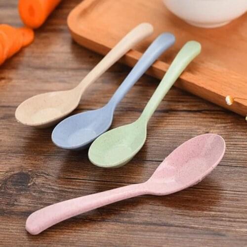 1000pcs Wheat straw baby feeding spoon Children anti-scald spoon Utensils Kindergarten children eat spoon Kids Flatware