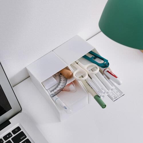 Multi-function 2 Grids Desktop Pen Holder Office School Storage Box Case Plastic Pen Box Desk Pencil Organizer Cosmetic Holder
