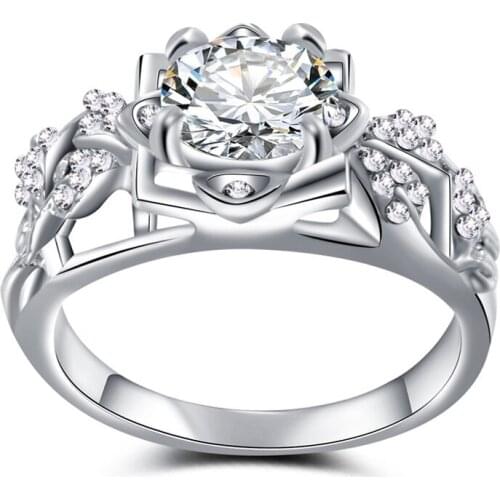 Gu Li Fashion White Crystal Zircon Flower Ring For Women Engagement Party Wedding Female Rings Jewelry Accessories Size 6-10