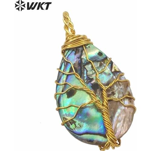 WT-JP147 WKT Abalone Shell With Wire Wrapped Water Drop Shape Pendant Used In Fashion Necklace Pendant Jewelry
