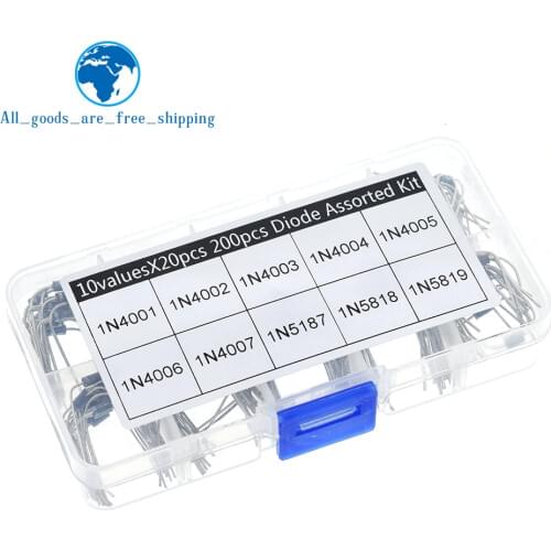 200Pcs 10 Values Rectifier Diode Assorted Kit 1N4001 1N4002 1N4003 1N4004 1N4005 1N4006 1N4007 1N5817 1N5818 1N5819 + Box