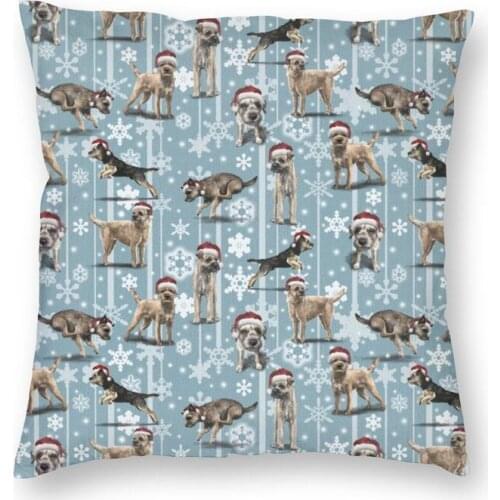 The Christmas Border Terrier Puppy Cushion Cover Sofa Living Room Pet Dog Square Throw Pillow Case 40x40cm