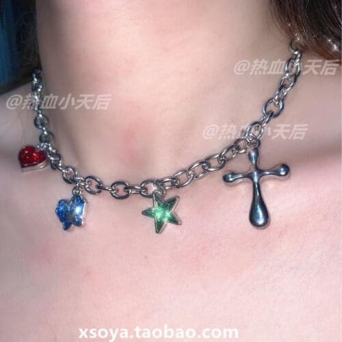 Colored titanium steel butterfly love lion necklace Harajuku Y2K millennial hottie