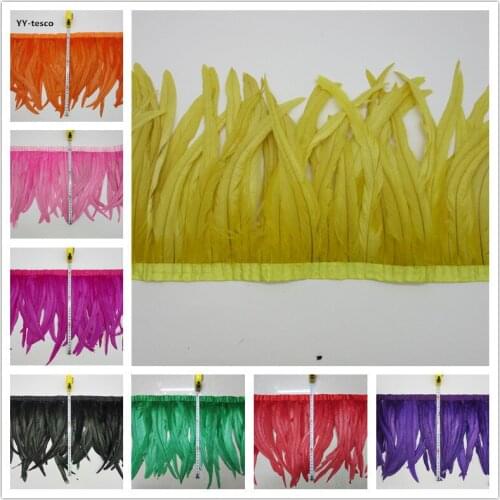 Wholesale 10 yards 25-30 CM Chicken Cock Feathers Trim Cloth Sideband Rooster Tail Feather Trims Clothing Wedding DIY Decoration